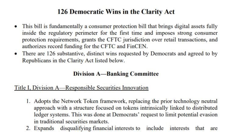Final CLARITY Act Packs 126 Changes Requested by Senate Democrats
