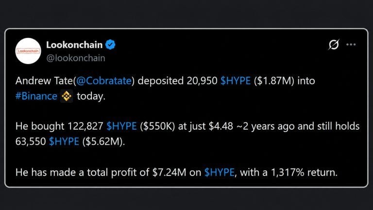 Andrew Tate Lost $727K on Leverage But Made $7M Just Holding HYPE