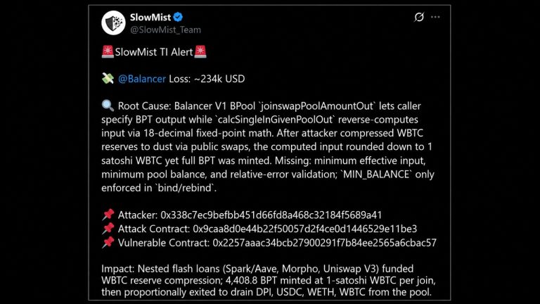 Balancer V1 Pool Hacked for $234K in Same Bug Family