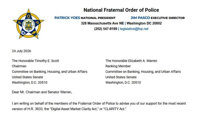 382,000-Member Police Group Supports Revised Crypto CLARITY Act