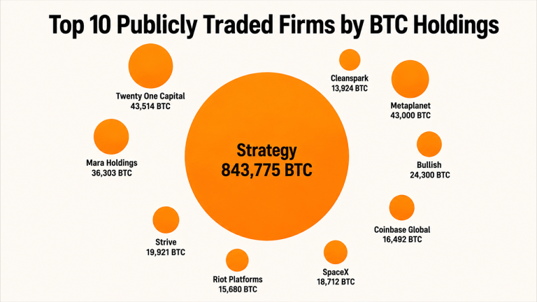 Top 10 Publicly Traded Firms by BTC Holdings Reveal a Million-Bitcoin Power Bloc